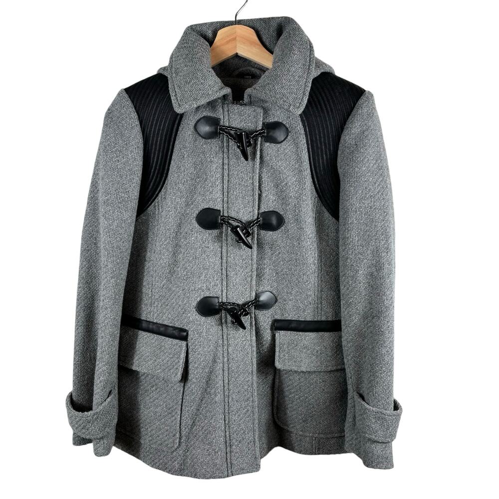 Guess Los Angeles Womens Small Gray Hooded Coat Toggle Closure Wool Blend Jacket